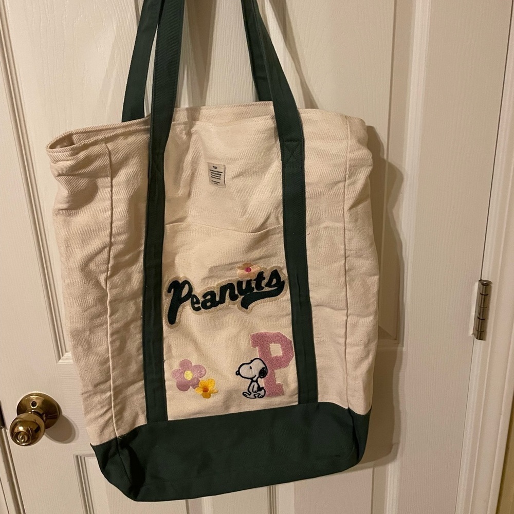 Snoopy Peanuts Canvas Tote Bag - Cream and Green